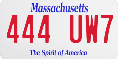 MA license plate 444UW7