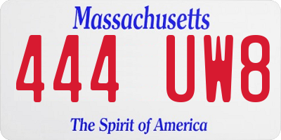 MA license plate 444UW8