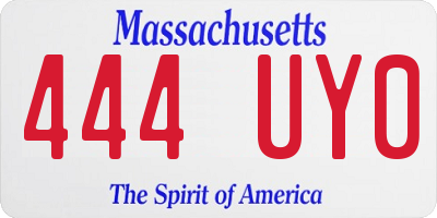 MA license plate 444UY0
