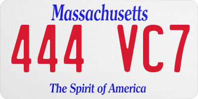 MA license plate 444VC7