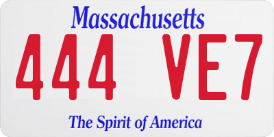 MA license plate 444VE7
