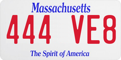 MA license plate 444VE8