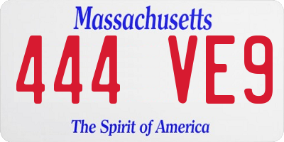 MA license plate 444VE9