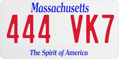 MA license plate 444VK7