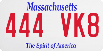 MA license plate 444VK8