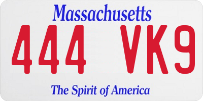 MA license plate 444VK9