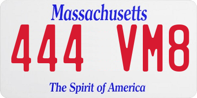 MA license plate 444VM8