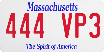 MA license plate 444VP3