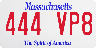 MA license plate 444VP8