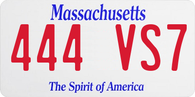 MA license plate 444VS7