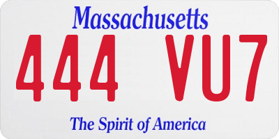MA license plate 444VU7
