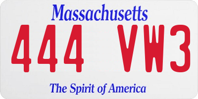 MA license plate 444VW3