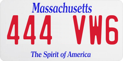 MA license plate 444VW6