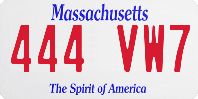 MA license plate 444VW7