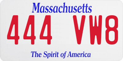 MA license plate 444VW8