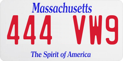 MA license plate 444VW9