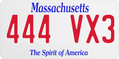 MA license plate 444VX3