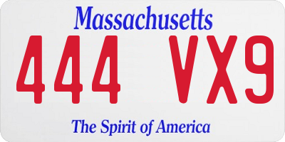 MA license plate 444VX9