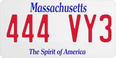 MA license plate 444VY3