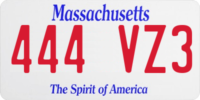 MA license plate 444VZ3