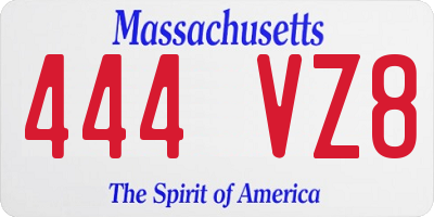 MA license plate 444VZ8
