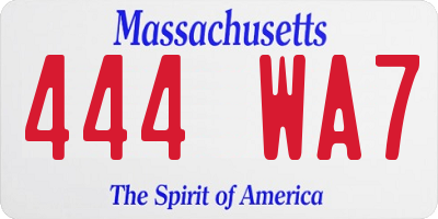 MA license plate 444WA7