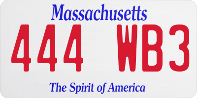 MA license plate 444WB3