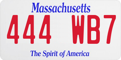 MA license plate 444WB7