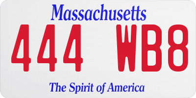 MA license plate 444WB8