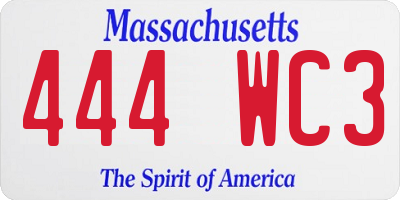 MA license plate 444WC3