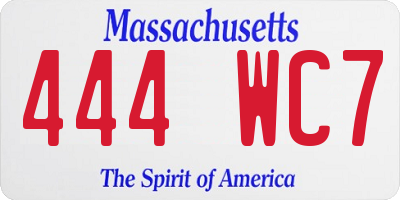 MA license plate 444WC7