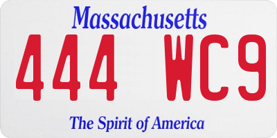 MA license plate 444WC9