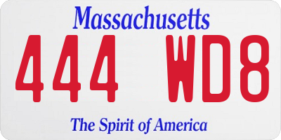 MA license plate 444WD8