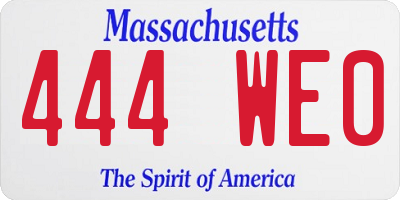 MA license plate 444WE0