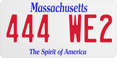 MA license plate 444WE2