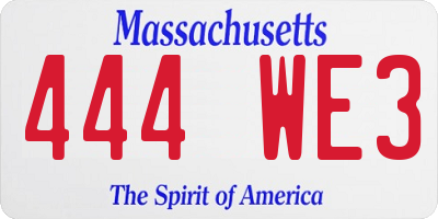 MA license plate 444WE3