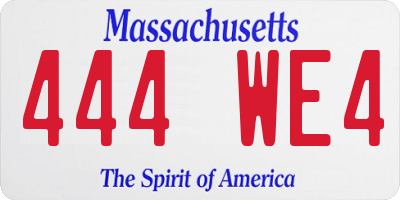 MA license plate 444WE4