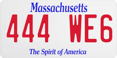 MA license plate 444WE6