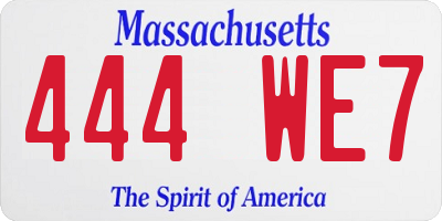 MA license plate 444WE7