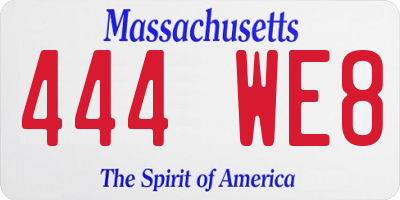 MA license plate 444WE8