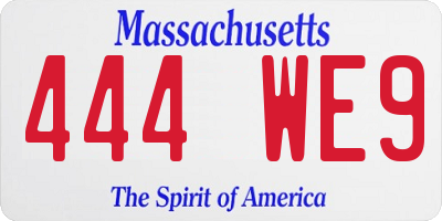 MA license plate 444WE9