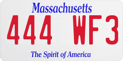 MA license plate 444WF3