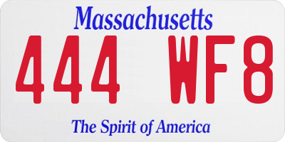 MA license plate 444WF8