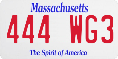 MA license plate 444WG3