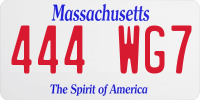 MA license plate 444WG7