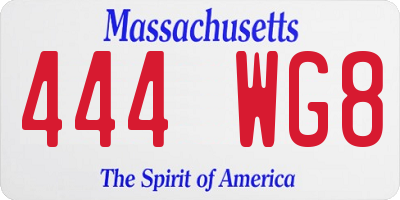 MA license plate 444WG8