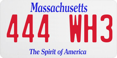 MA license plate 444WH3