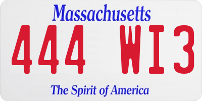 MA license plate 444WI3