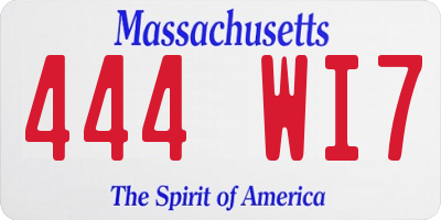 MA license plate 444WI7