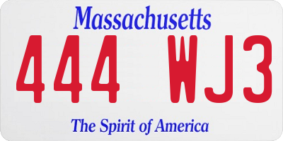 MA license plate 444WJ3